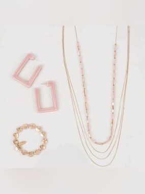 Multi-Strand Pink and Gold Layered Necklace - Women Jewelry